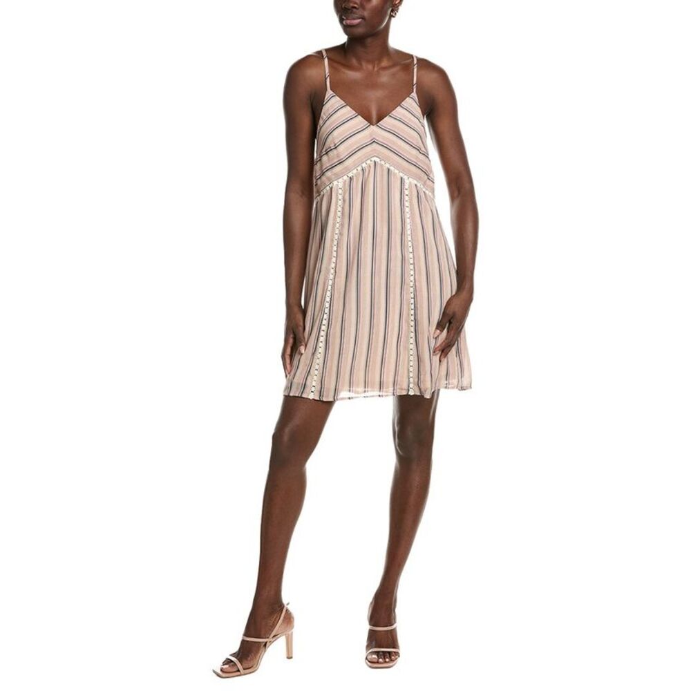 Marion Womens  Lace Trim Stripe V-Neck Dress, Brown